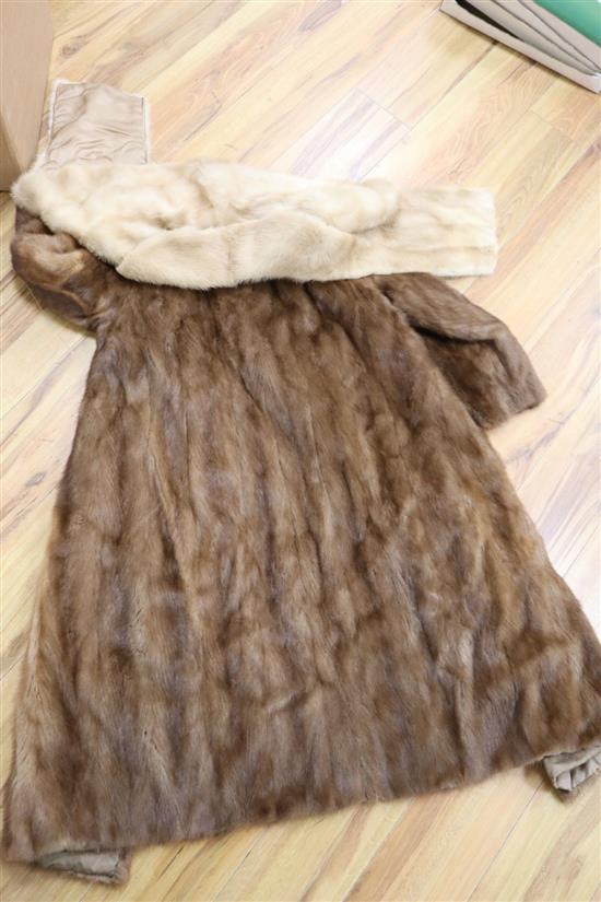 A mink coat and a blonde mink stole